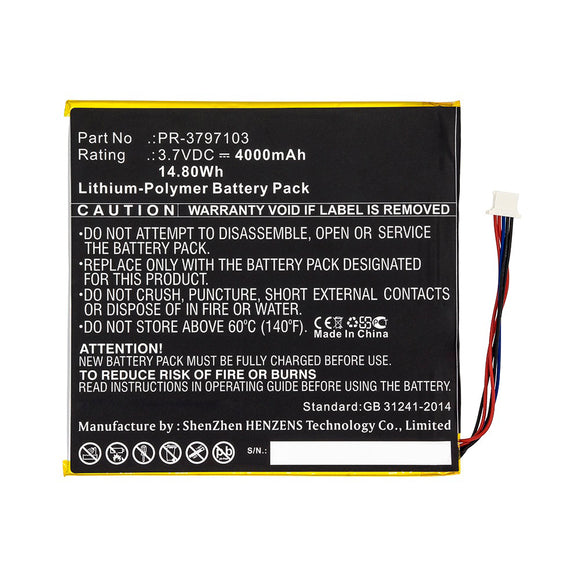 Batteries N Accessories BNA-WB-P13791 Tablet Battery - Li-Pol, 3.7V, 4000mAh, Ultra High Capacity - Replacement for Insignia PR-3797103 Battery