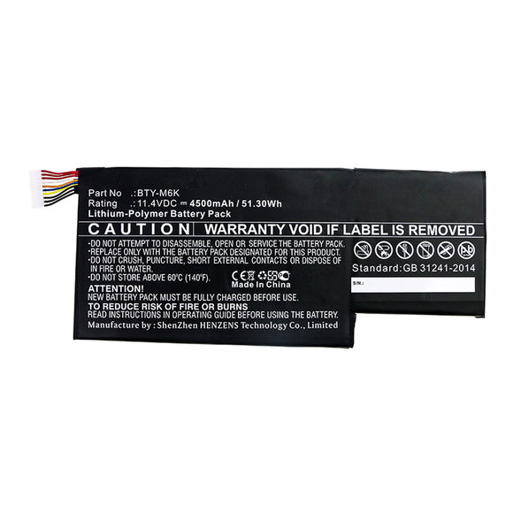 Batteries N Accessories BNA-WB-P15076 Laptop Battery - Li-Pol, 11.4V, 4500mAh, Ultra High Capacity - Replacement for MSI BTY-M6K Battery