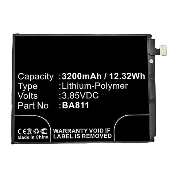 Batteries N Accessories BNA-WB-P14525 Cell Phone Battery - Li-Pol, 3.85V, 3200mAh, Ultra High Capacity - Replacement for MeiZu BA811 Battery