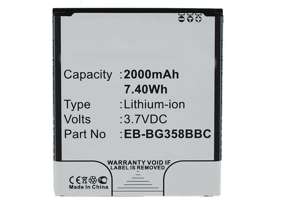 Batteries N Accessories BNA-WB-L3599 Cell Phone Battery - Li-Ion, 3.7V, 2000 mAh, Ultra High Capacity Battery - Replacement for Samsung EB-BG358BBC Battery