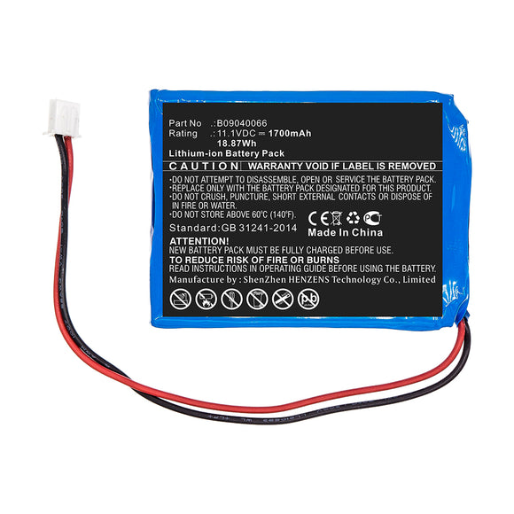 Batteries N Accessories BNA-WB-L10300 Equipment Battery - Li-ion, 11.1V, 1700mAh, Ultra High Capacity - Replacement for Deviser B09040066 Battery