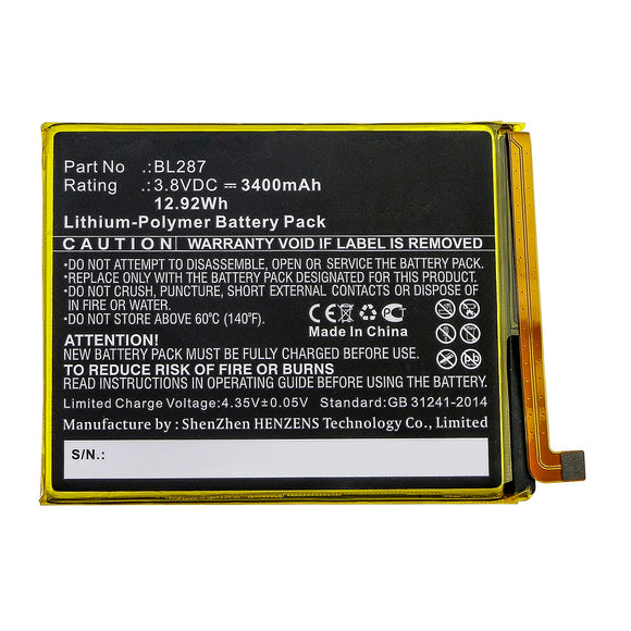 Batteries N Accessories BNA-WB-P12259 Cell Phone Battery - Li-Pol, 3.8V, 3400mAh, Ultra High Capacity - Replacement for Lenovo BL287 Battery
