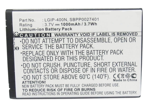 Batteries N Accessories BNA-WB-L3861 Cell Phone Battery - Li-ion, 3.7, 1000mAh, Ultra High Capacity Battery - Replacement for LG LGIP-400N, SBPP0027401 Battery