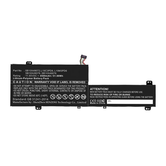 Batteries N Accessories BNA-WB-P12542 Laptop Battery - Li-Pol, 11.55V, 4500mAh, Ultra High Capacity - Replacement for Lenovo L19C3PD6 Battery