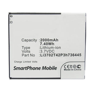 Batteries N Accessories BNA-WB-L3741 Cell Phone Battery - Li-Ion, 3.7V, 2000 mAh, Ultra High Capacity Battery - Replacement for ZTE Li3702T42P3h736445 Battery