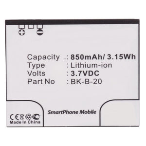 Batteries N Accessories BNA-WB-L9893 Cell Phone Battery - Li-ion, 3.7V, 850mAh, Ultra High Capacity - Replacement for BBK BK-B-20 Battery