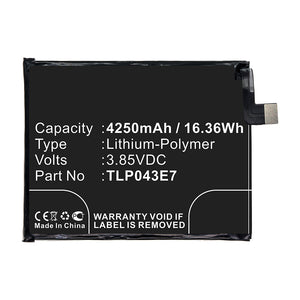 Batteries N Accessories BNA-WB-P14874 Cell Phone Battery - Li-Pol, 3.85V, 4250mAh, Ultra High Capacity - Replacement for T-Mobile TLP043E7 Battery