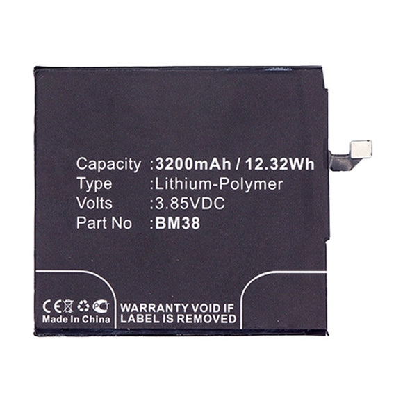 Batteries N Accessories BNA-WB-P16531 Cell Phone Battery - Li-Pol, 3.85V, 3200mAh, Ultra High Capacity - Replacement for Xiaomi BM38 Battery