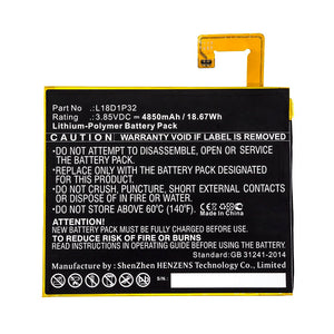 Batteries N Accessories BNA-WB-P12879 Tablet Battery - Li-Pol, 3.85V, 4850mAh, Ultra High Capacity - Replacement for Lenovo L18D1P32 Battery