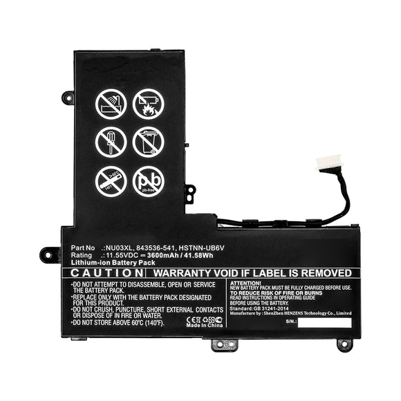 Batteries N Accessories BNA-WB-L11809 Laptop Battery - Li-ion, 11.55V, 3600mAh, Ultra High Capacity - Replacement for HP NU03XL Battery