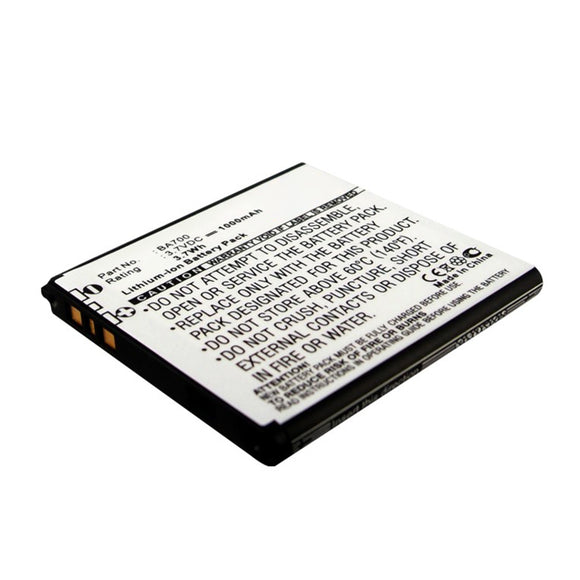 Batteries N Accessories BNA-WB-L15664 Cell Phone Battery - Li-ion, 3.7V, 1000mAh, Ultra High Capacity - Replacement for Sony Ericsson BA700 Battery