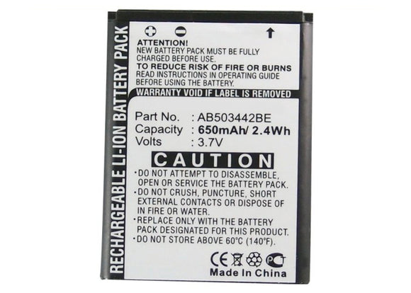 Batteries N Accessories BNA-WB-L3626 Cell Phone Battery - Li-Ion, 3.7V, 650 mAh, Ultra High Capacity Battery - Replacement for Samsung AB503442BE Battery