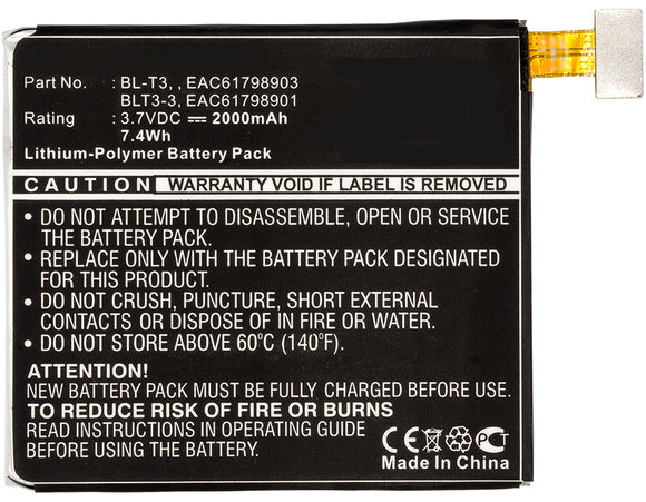 Batteries N Accessories BNA-WB-P8652 Tablets Battery - Li-Pol, 3.7V, 2000mAh, Ultra High Capacity Battery - Replacement for LG BL-T3, BLT3-3, EAC61798901, EAC61798903 Battery