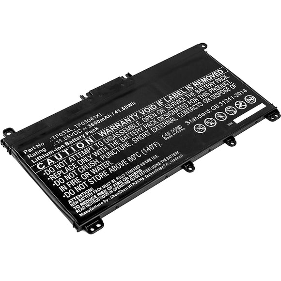 Batteries N Accessories BNA-WB-L9634 Laptop Battery - Li-ion, 11.55V, 3600mAh, Ultra High Capacity - Replacement for HP TF03XL Battery
