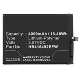 Batteries N Accessories BNA-WB-P18553 Cell Phone Battery - Li-Pol, 3.87V, 4000mAh, Ultra High Capacity - Replacement for Honor HB416492EFW Battery