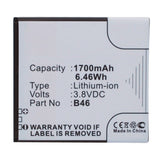 Batteries N Accessories BNA-WB-P3209 Cell Phone Battery - Li-Pol, 3.8V, 1700 mAh, Ultra High Capacity Battery - Replacement for BQ B46 Battery