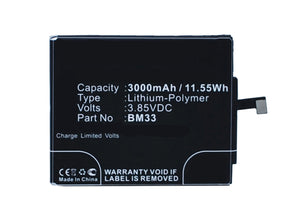 Batteries N Accessories BNA-WB-P8342 Cell Phone Battery - Li-Pol, 3.85V, 3000mAh, Ultra High Capacity Battery - Replacement for Xiaomi BM33 Battery