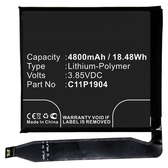 Batteries N Accessories BNA-WB-P9869 Cell Phone Battery - Li-Pol, 3.85V, 4800mAh, Ultra High Capacity - Replacement for Asus C11P1904 Battery