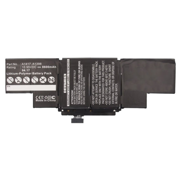 Batteries N Accessories BNA-WB-P10374 Laptop Battery - Li-Pol, 10.95V, 8600mAh, Ultra High Capacity - Replacement for Apple A1398 Battery