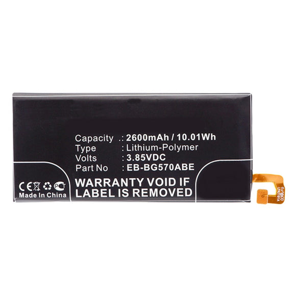 Batteries N Accessories BNA-WB-P3564 Cell Phone Battery - Li-Pol, 3.85V, 2600 mAh, Ultra High Capacity Battery - Replacement for Samsung EB-BG570ABE Battery