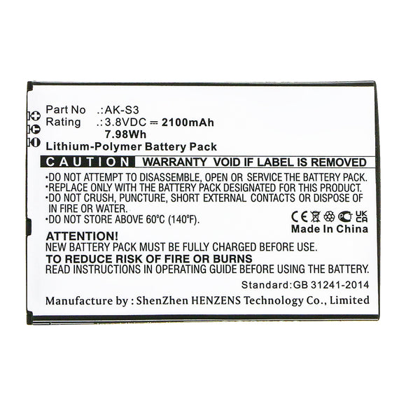 Batteries N Accessories BNA-WB-P15554 Cell Phone Battery - Li-Pol, 3.8V, 2100mAh, Ultra High Capacity - Replacement for Emporia AK-S3 Battery