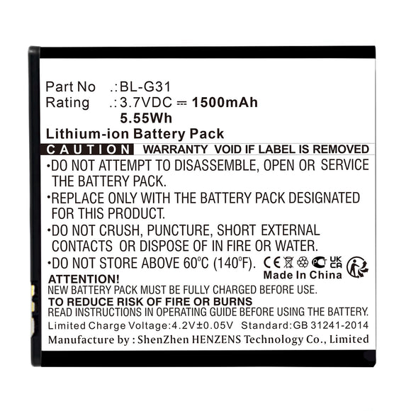 Batteries N Accessories BNA-WB-L17734 Cell Phone Battery - Li-ion, 3.7V, 1500mAh, Ultra High Capacity - Replacement for DOOV BL-G31 Battery