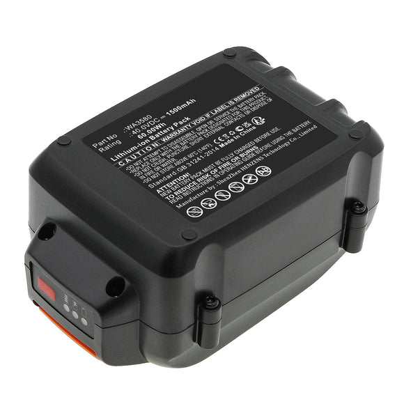Batteries N Accessories BNA-WB-L17861 Power Tool Battery - Li-Ion, 40V, 1500mAh, Ultra High Capacity - Replacement for Worx WA3580 Battery