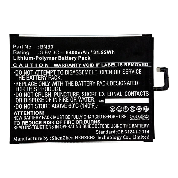 Batteries N Accessories BNA-WB-P15407 Tablet Battery - Li-Pol, 3.8V, 8400mAh, Ultra High Capacity - Replacement for Xiaomi BN80 Battery