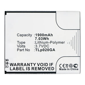 Batteries N Accessories BNA-WB-P13232 Cell Phone Battery - Li-Pol, 3.7V, 1900mAh, Ultra High Capacity - Replacement for TCL TLp020GA Battery