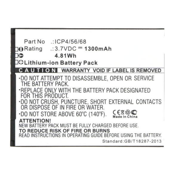 Batteries N Accessories BNA-WB-L16476 Cell Phone Battery - Li-ion, 3.7V, 1300mAh, Ultra High Capacity - Replacement for NAVON ICP4/56/68 Battery