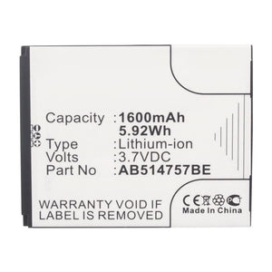 Batteries N Accessories BNA-WB-L13086 Cell Phone Battery - Li-ion, 3.7V, 1600mAh, Ultra High Capacity - Replacement for Samsung AB414757BE Battery