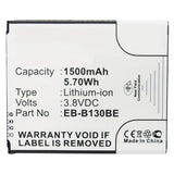 Batteries N Accessories BNA-WB-L3988 Cell Phone Battery - Li-ion, 3.8, 1500mAh, Ultra High Capacity Battery - Replacement for Samsung EB-B130BE, EB-BG313BBE, GH43-04256A Battery