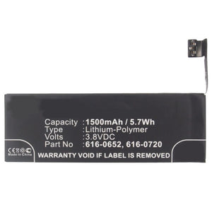 Batteries N Accessories BNA-WB-P9480 Cell Phone Battery - Li-Pol, 3.8V, 1500mAh, Ultra High Capacity - Replacement for Apple 616-0652 Battery