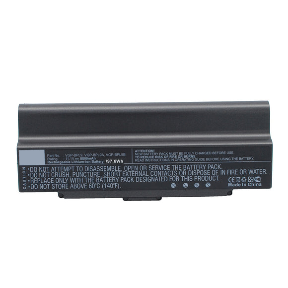 Batteries N Accessories BNA-WB-L16117 Laptop Battery - Li-ion, 11.1V, 8800mAh, Ultra High Capacity - Replacement for Sony VGP-BPL9 Battery