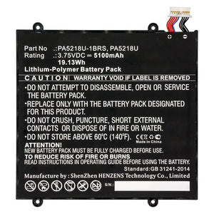 Batteries N Accessories BNA-WB-P13820 Tablet Battery - Li-Pol, 3.75V, 5100mAh, Ultra High Capacity - Replacement for Toshiba PA5218U-1BRS Battery