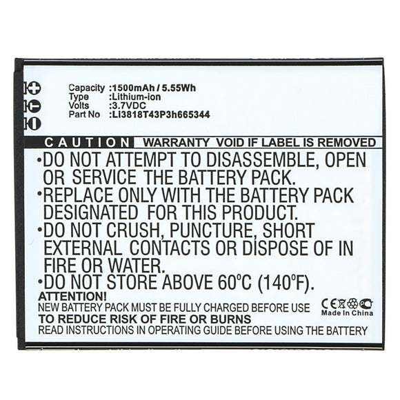 Batteries N Accessories BNA-WB-L10179 Cell Phone Battery - Li-ion, 3.7V, 1500mAh, Ultra High Capacity - Replacement for ZTE Li3818T43P3h665344 Battery