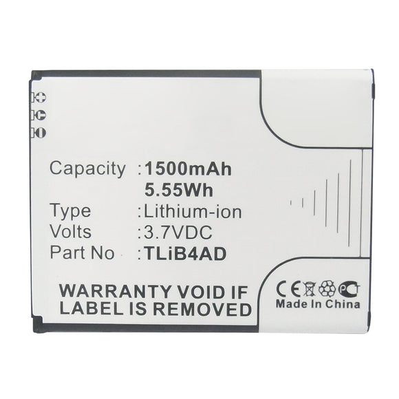 Batteries N Accessories BNA-WB-L14473 Cell Phone Battery - Li-ion, 3.7V, 1500mAh, Ultra High Capacity - Replacement for Alcatel CAB1500008C1 Battery