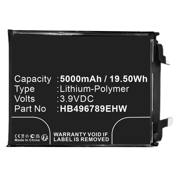 Batteries N Accessories BNA-WB-P18913 Cell Phone Battery - Li-Pol, 3.9V, 5000mAh, Ultra High Capacity - Replacement for Honor HB496789EHW Battery
