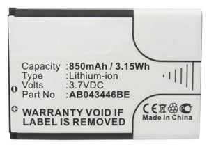 Batteries N Accessories BNA-WB-L3362 Cell Phone Battery - Li-Ion, 3.7V, 850 mAh, Ultra High Capacity Battery - Replacement for JOA Telecom AB043446BC Battery