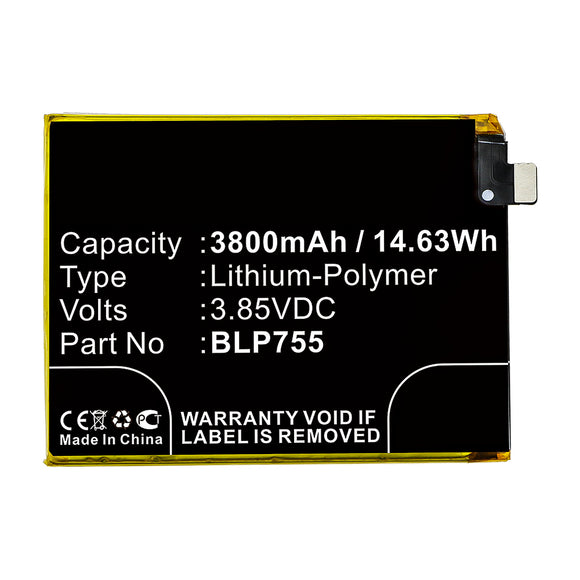 Batteries N Accessories BNA-WB-P14713 Cell Phone Battery - Li-Pol, 3.85V, 3800mAh, Ultra High Capacity - Replacement for OPPO BLP755 Battery