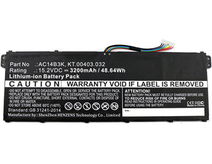 Batteries N Accessories BNA-WB-L4507 Laptops Battery - Li-Ion, 15.2V, 3200 mAh, Ultra High Capacity Battery - Replacement for Acer AC14B3K Battery