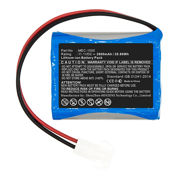 Batteries N Accessories BNA-WB-L15126 Medical Battery - Li-ion, 11.1V, 2600mAh, Ultra High Capacity - Replacement for Mindray MEC-1000 Battery