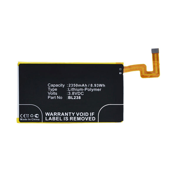 Batteries N Accessories BNA-WB-P12275 Cell Phone Battery - Li-Pol, 3.8V, 2350mAh, Ultra High Capacity - Replacement for Lenovo BL238 Battery