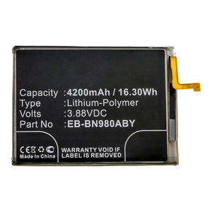 Batteries N Accessories BNA-WB-P13150 Cell Phone Battery - Li-Pol, 3.88V, 4200mAh, Ultra High Capacity - Replacement for Samsung EB-BN980ABY Battery