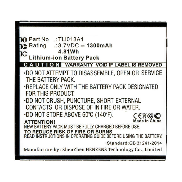 Batteries N Accessories BNA-WB-L14460 Cell Phone Battery - Li-ion, 3.7V, 1300mAh, Ultra High Capacity - Replacement for Alcatel TLi013A1 Battery