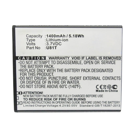 Batteries N Accessories BNA-WB-L12196 Cell Phone Battery - Li-ion, 3.7V, 1400mAh, Ultra High Capacity - Replacement for K-Touch U81T Battery