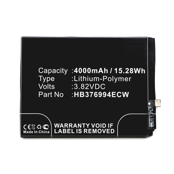 Batteries N Accessories BNA-WB-P12022 Cell Phone Battery - Li-Pol, 3.82V, 4000mAh, Ultra High Capacity - Replacement for Huawei HB376994ECW Battery