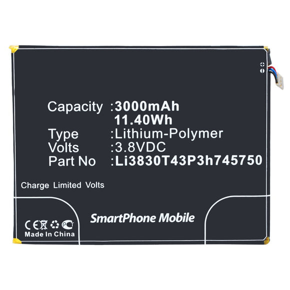 Batteries N Accessories BNA-WB-P3737 Cell Phone Battery - Li-Pol, 3.8V, 3000 mAh, Ultra High Capacity Battery - Replacement for ZTE Li3830T43P3h745750 Battery