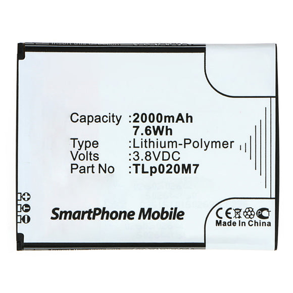 Batteries N Accessories BNA-WB-P13241 Cell Phone Battery - Li-Pol, 3.8V, 2000mAh, Ultra High Capacity - Replacement for TCL TLp020M7 Battery