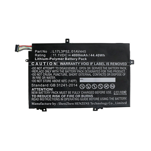 Batteries N Accessories BNA-WB-P12531 Laptop Battery - Li-Pol, 11.1V, 4000mAh, Ultra High Capacity - Replacement for Lenovo L17L3P52 Battery